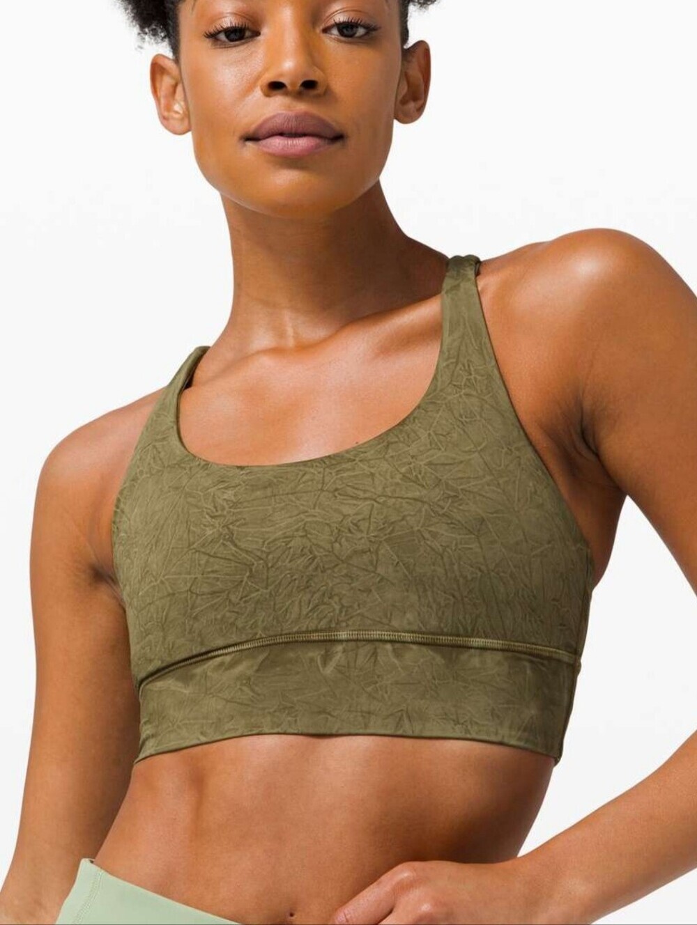Lululemon Energy Bra Long Line Ice Dye Moss Green Size 12 Padded Womens